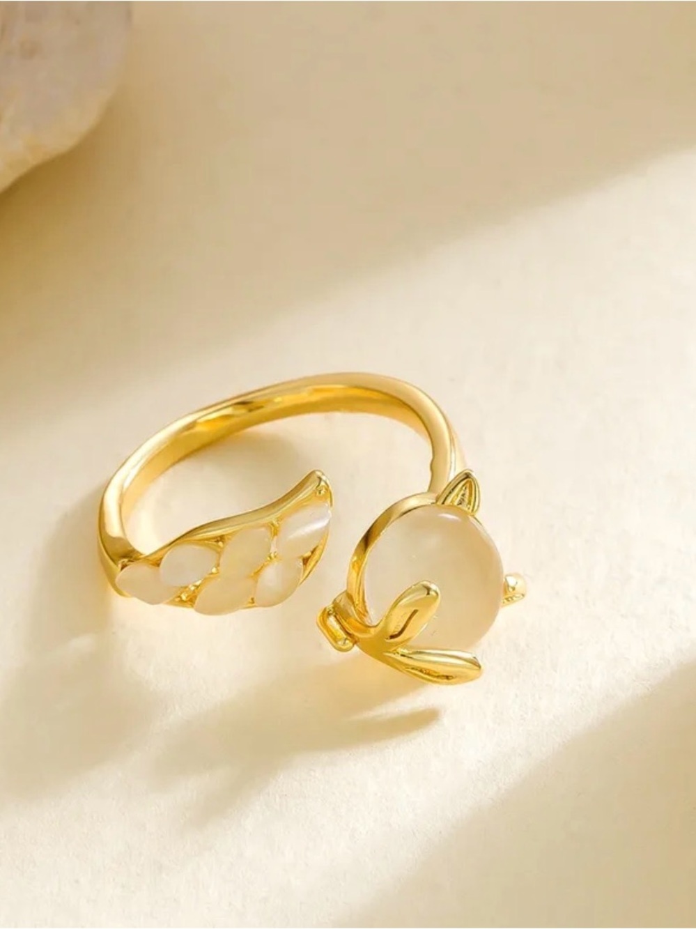 18K PVD Gold Plated Open Ring with Pearl Accents - Women's Jewelry